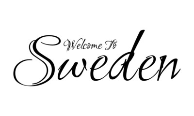 Welcome To Sweden Creative Cursive Grungy Typographic Text on White Background