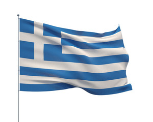 Waving flags of the world - flag of Greece.  Isolated on WHITE background 3D illustration.