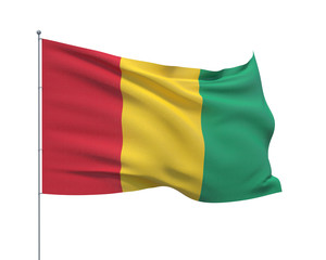 Waving flags of the world - flag of Guinea.  Isolated on WHITE background 3D illustration.