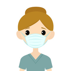 Vector illustration of a female medical professional wearing a face mask