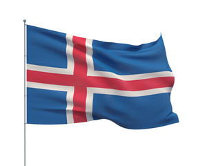 Fototapeta premium Waving flags of the world - flag of Iceland. Isolated on WHITE background 3D illustration.
