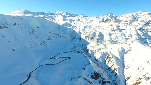 Aerial snow shoot for drom with snow in the montain