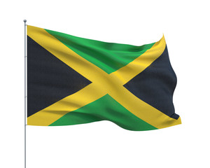 Waving flags of the world - flag of Jamaica.  Isolated on WHITE background 3D illustration.