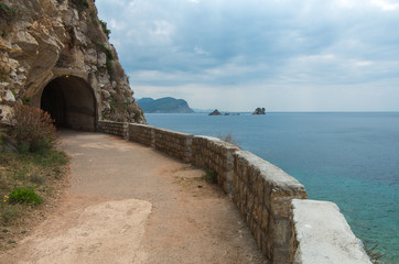 Path on Beautiful cliffs, Adriatic sea, Montenegro 