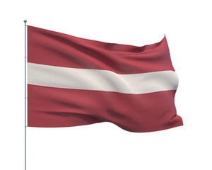 Waving flags of the world - flag of Latvia.  Isolated on WHITE background 3D illustration.