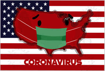 map of the united states with a mask to fight the coronavirus