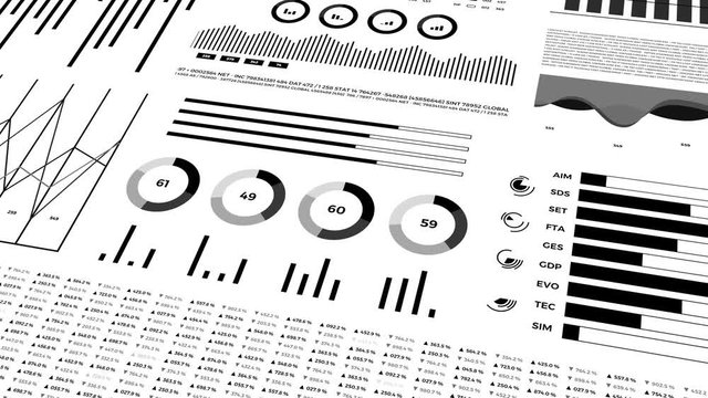Statistics, financial market data, analysis and reports, numbers and graphs. Loopable animated opening video.