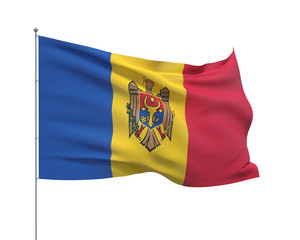Waving flags of the world - flag of Moldova.  Isolated on WHITE background 3D illustration.