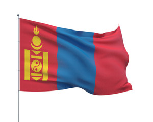 Waving flags of the world - flag of Mongolia.  Isolated on WHITE background 3D illustration.