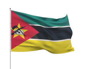 Waving flags of the world - flag of Mozambique.  Isolated on WHITE background 3D illustration.