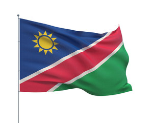 Fototapeta na wymiar Waving flags of the world - flag of Namibia. Isolated on WHITE background 3D illustration.