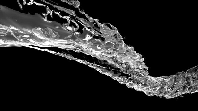 4k 60 fps slow motion vortex water flow with a splashes isolated on a black background with alpha matte