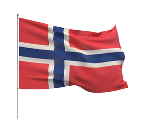 Waving flags of the world - flag of Norway.  Isolated on WHITE background 3D illustration.