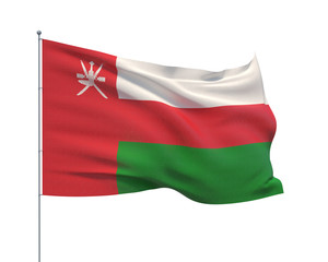 Waving flags of the world - flag of Oman.  Isolated on WHITE background 3D illustration.