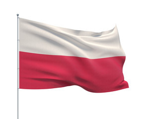 Waving flags of the world - flag of Poland.  Isolated on WHITE background 3D illustration.