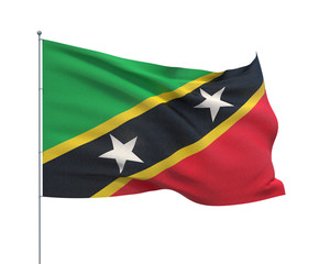 Waving flags of the world - flag of Saint Kitts and Nevis.  Isolated on WHITE background 3D illustration.
