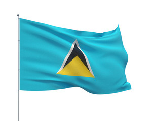 Waving flags of the world - flag of St. Lucia.  Isolated on WHITE background 3D illustration.