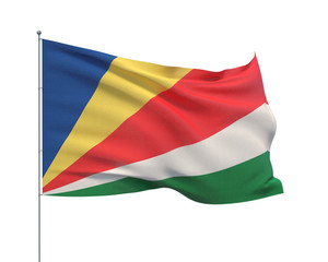 Waving flags of the world - flag of Seychelles.  Isolated on WHITE background 3D illustration.