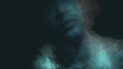 Man with pixel dispersion effect. disintegration body. Concept of technology identity