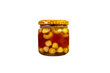 Mix of kernel And A Jar Of Golden Light Honey With A Honey Dipper