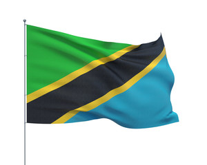 Waving flags of the world - flag of Tanzania. Isolated on WHITE background 3D illustration.