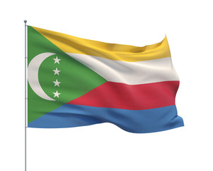 Waving flags of the world - flag of Comoros. Isolated on WHITE background 3D illustration.
