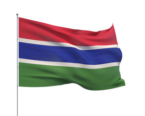 Waving flags of the world - flag of Gambia. Isolated on WHITE background 3D illustration.