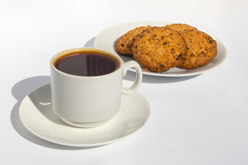 Espresso coffee and biscuits breakfast outdoors