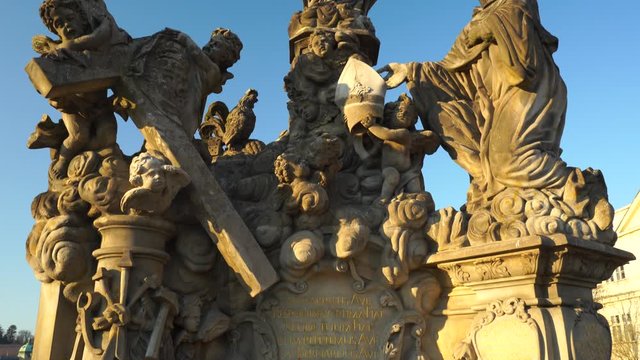 Charles bridge and statues of the saints in Prague. Saint Madona and Bernard. Ludmila and little V&aacute;clav. Czech history and culture.