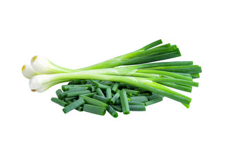 green onion slice isolated on white background