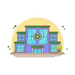 Hospital Building Vector Icon Illustration. Building And Landmark Icon Concept Blue Isolated. Flat Cartoon Style