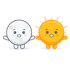 Obraz premium Cute Moon and Sun Characters With Happy Expression