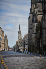 Empty streets of Edinburgh during quarantine of Covid-19: Royal Mile