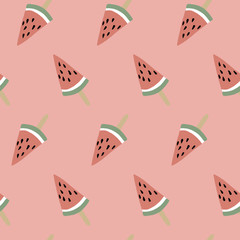 Seamless pink watermelon popsicle pattern. Fun summer pattern.