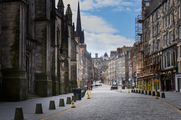 Empty streets of Edinburgh during quarantine of Covid-19: Royal Mile