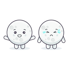 Cute Moon Characters With Happy and Sad Expressions