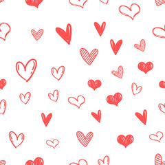 Heart doodles seamless pattern. Love illustration hearts hand drawn background.
