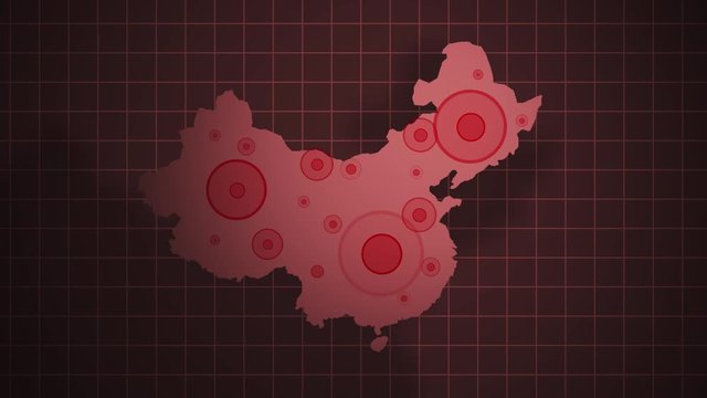 Coronavirus or epidemic concept - an map outbreak animation featuring the China - ominous red version