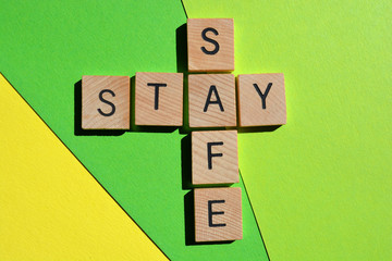 Stay Safe, words on colorful background