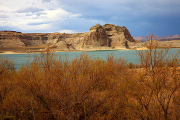 Page, Arizona / USA - August 05, 2015: Panoramic view on famous lake Powell, Page, Arizona, USA