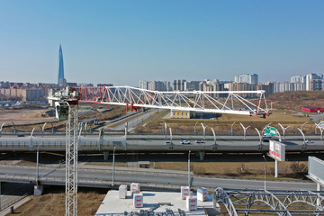 View of the tower crane with the level of his arrows