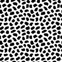 Brush strokes vector seamless pattern. Black paint freehand scribbles, wavy lines, dry brush stroke texture.