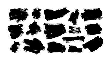 Vector black paint, ink brush strokes and shapes. Dirty grunge design element, box or background for text.