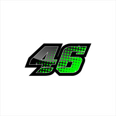 Vector Racing number 46, start racing number, sport race number with green black color and halftone dots style isolated on white background