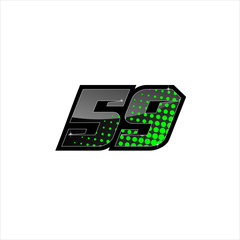 Vector Racing number 59, start racing number, sport race number with green black color and halftone dots style isolated on white background