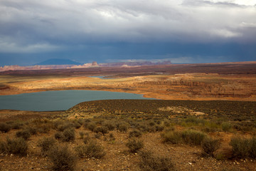 Page, Arizona / USA - August 05, 2015: Panoramic view on famous lake Powell, Page, Arizona, USA