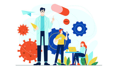 doctor explain about covid-19 corona virus flat illustration
