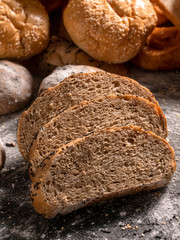 bread slice on the black wooden table