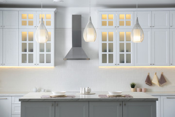 Beautiful kitchen interior with new stylish furniture