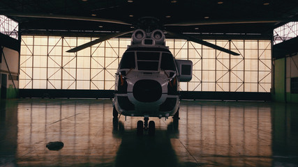 Helicopter in hangar